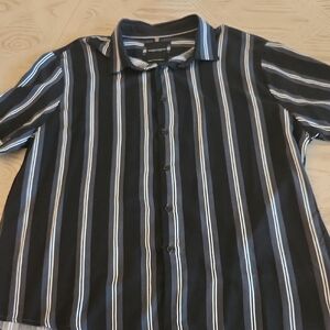 Denim & Flower Black and White Striped Button Down Shirt Men's Size XL